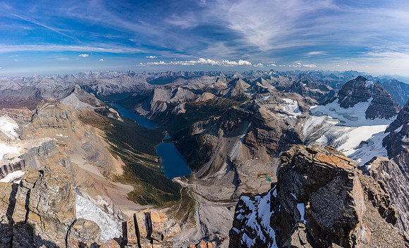 Incredible scenery from the summit of Lunette. The views of Gloria and Marvel Lakes are better from Lunette than from Assiniboine.