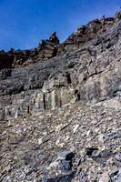 There are many of these small but extremely loose cliff bands to negotiate coming down Lunette.