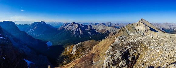 Looking past Wedgewood Peak and Lake to Nestor, Simpson with Indian Peak at left over Ferro Pass.