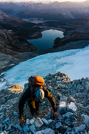 Climbing the lower ridge beneath the red band.