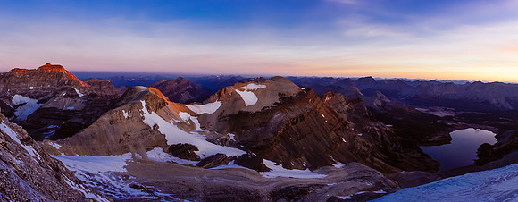 Alpine glow over The Marshall, Mount Strom the Hind Hut and Wedgwood (L to R).