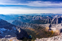 Lunette Lake and our exit valley are far below.