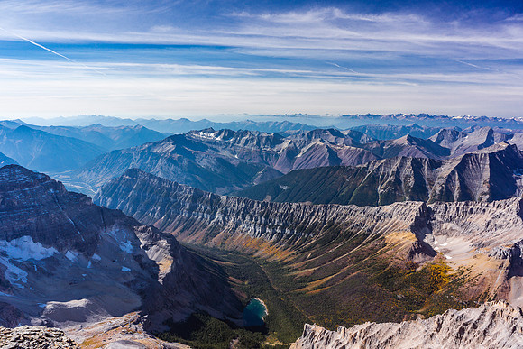 Lunette Lake and our exit valley are far below.