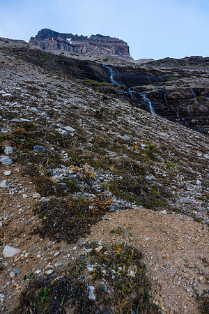 Finally off the SW face and descending lower scree slopes to Lunette Lake - much darker than this photo makes it appear.