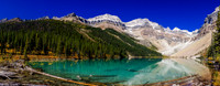 Assiniboine Lake is gorgeous! We have to go around on climber's right and then up the large scree slope up to the right side of the photo on lighter scree.