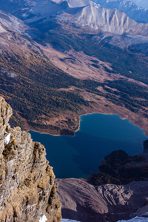 Fantastic exposure down the east face with Lake Magog far below.