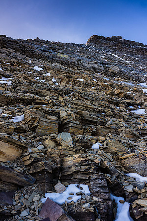 Right after the red band we traversed climber's left (trail / cairns) to tackle the NE ridge head-on. This led to the most fun and most exposed climbing of the day.