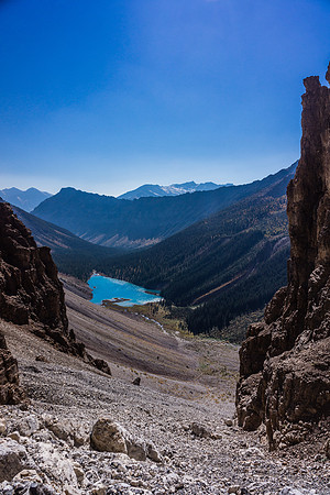 Another glance back at Assiniboine Lake from near the buttress.