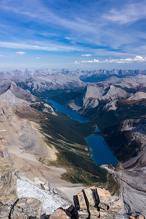 Gloria, Terrapin and Marvel Lake from the summit of Lunette Peak.