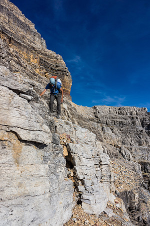 Kev descends beside the gully that separates Assiniboine and Lunette.