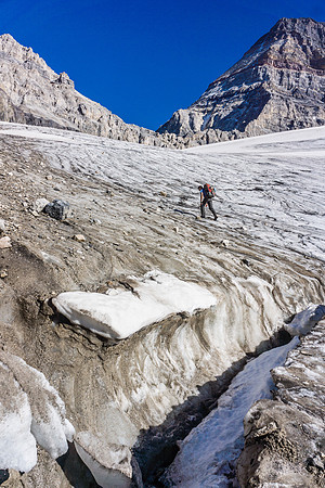 Kev on the rather tame glacier - but still big enough holes to swallow you if snow covered.