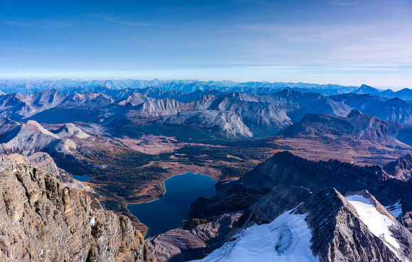 The Lake Magog area with Kananaskis peaks in the distance.