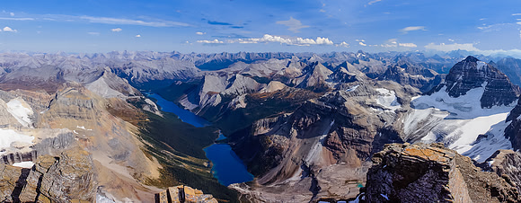 Incredible scenery from the summit of Lunette. The views of Gloria and Marvel Lakes are better from Lunette than from Assiniboine.