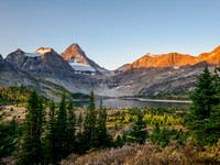 Early morning hike from Og Lake to Lake Magog. Sunrise on Mount Assiniboine.