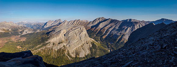 Ascending the NW end of the Mount Cautley massif. Cave Mountain at left.