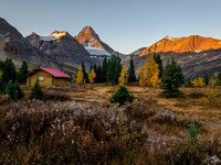 Early morning hike from Og Lake to Lake Magog. Sunrise on Mount Assiniboine.