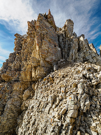 Descending the summit block of Wonder Peak.