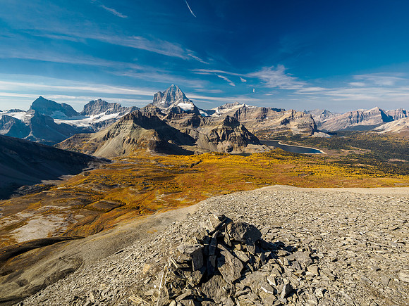 Views to Mount Assiniboine from the summit of Cautley.