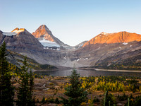 Early morning hike from Og Lake to Lake Magog. Sunrise on Mount Assiniboine.