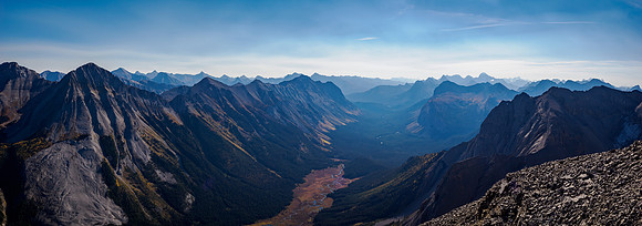 Views down Bryant Creek from Gibraltar Rock. Peaks include Mercer, Cone and Turner.