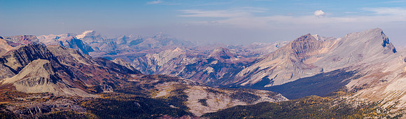 Views over Citadel Pass to Mount Ball (L). Golden and Nasswald to the right.