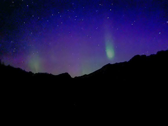 An iPhone photo of the northern lights as we get out of the tents at Og Lake.