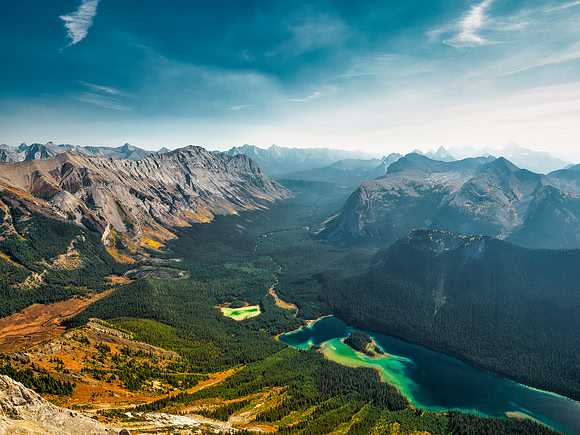 Views over Marvel Lake down Bryant Creek past Cone and Mount Turner.