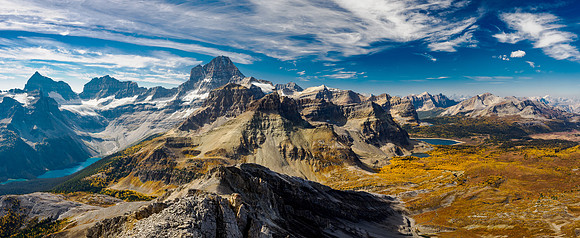 Views to Mount Assiniboine over Wonder Pass.