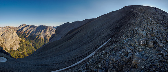 Ascending the NW end of the Mount Cautley massif.