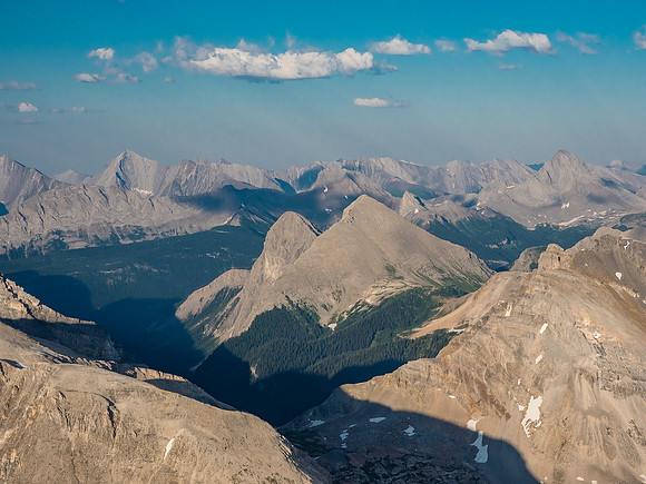 Looking over the Currie Creek valley at the triangular west face of Mount Currie.