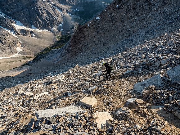 Descending the SW gully to camp.