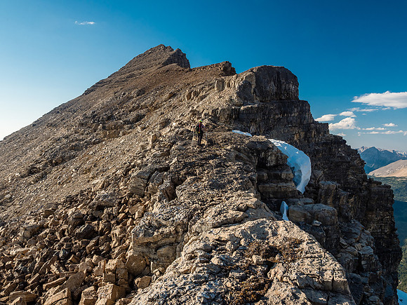 Sticking to the ridge crest provided the best scrambling and views - especially to our right over Aurora and Byng.
