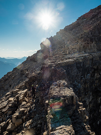 We tried to stay on the ridge proper, which was fun scrambling with severe exposure to climber's right, but it wasn't the most convenient route the whole time.