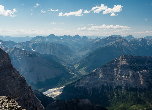 A better photo of the Mitchell Group over the Baymag Mine. Selkirk at center with Daer and Harkin to the left with Mount Sam and Octopus splitting the valley with the Mitchell River Valley at right.