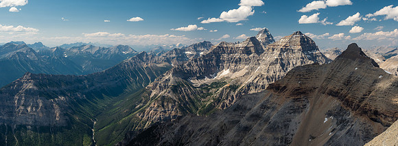 A great view of the giants of the Assiniboine area including (L to R), Octopus, Centurion, The Marshall, Aye, Assiniboine, Eon and Alcantara.