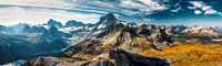 Views to Eon, Aye, Lunette, Assiniboine, Magog, Towers, Terrapin, Naiset over Wonder Pass.