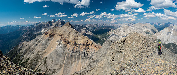 This is the only "walk on scree" which doesn't last very long. Another special place to be in the Rockies with some excellent views over the core Assiniboine area.