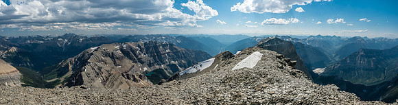 Views off the SW end of the summit ridge are impressive. Soderholm and Talon at left with unnamed outlier and tarn at foreground left.
