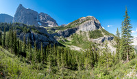 A lovely alpine bowl above the first lake with an outlier of Brussilof looming above and a waterfall plunging over the headwall guarding the head of the valley.