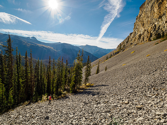 Traversing back under the south cliffs of Golden to the Valley of the Rocks Trail.