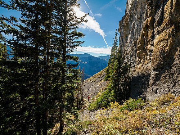 Traversing back under the south cliffs of Golden to the Valley of the Rocks Trail.