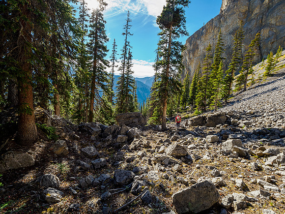 Traversing back under the south cliffs of Golden to the Valley of the Rocks Trail.