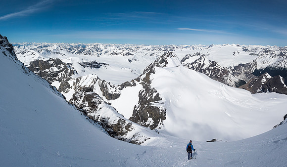 Just before dropping down the NW face with million dollar views.