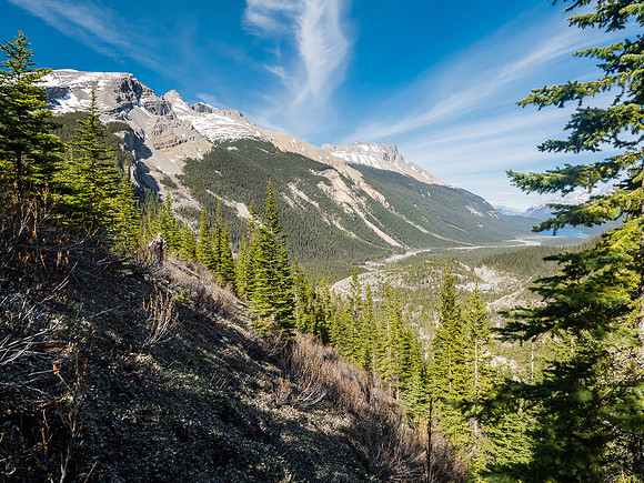 Descending the moraine.