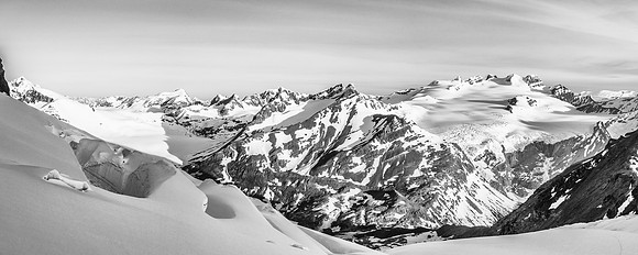 Some pretty big holes on the North Glacier (L) as we thread our way up.