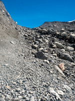 Descending manky moraines.