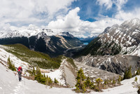 Gorgeous views looking back from the headwall after swimming up hill through Christmas trees and isothermal snow.