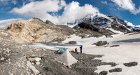 Our perfect camp. Forbes is at center, still buried in clouds.