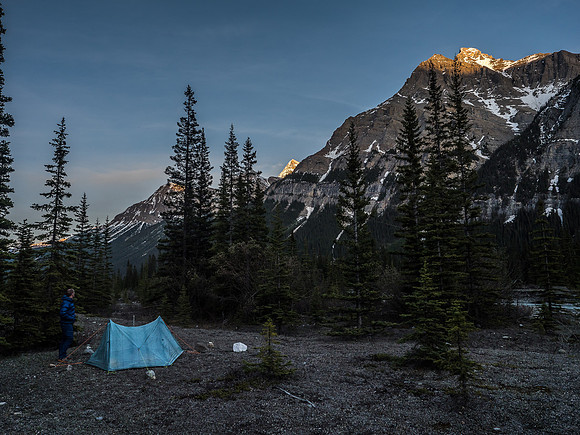 Anton takes in the rising sun from camp, early on Monday morning.