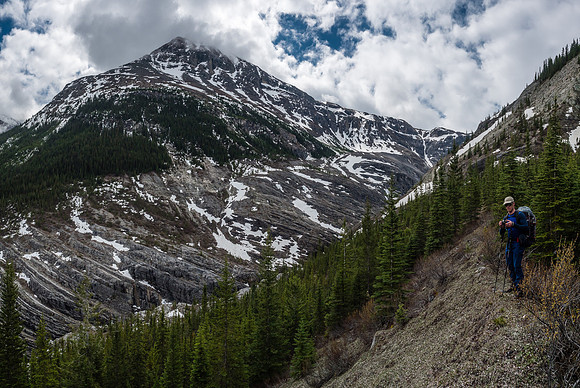 Anton on a rare clean section of the headwall approach trail.